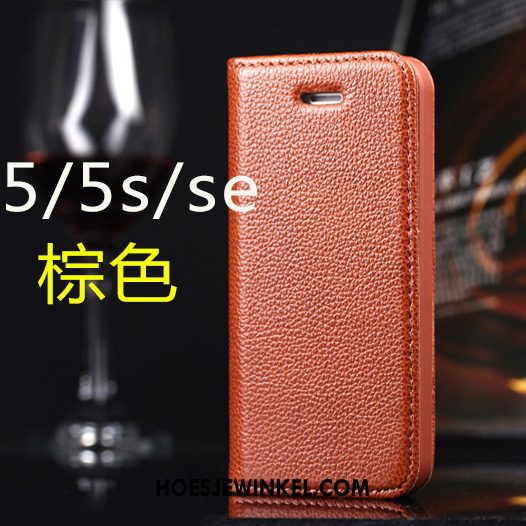 iPhone 5 / 5s Hoesje Mode Leren Etui Mobiele Telefoon, iPhone 5 / 5s Hoesje Automatisch Bescherming Braun