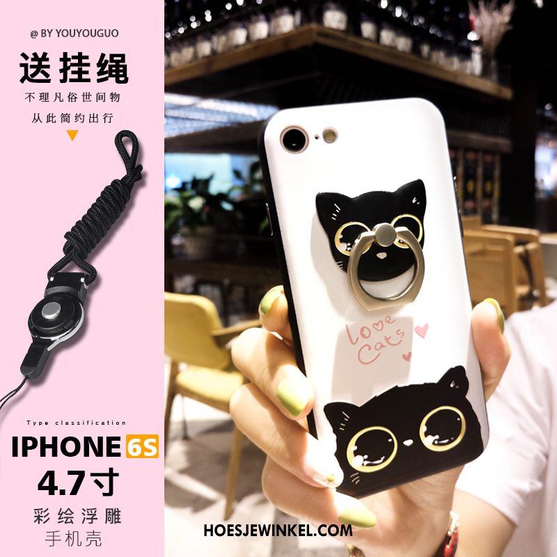 iPhone 6 / 6s Hoesje Wit Kat Reliëf, iPhone 6 / 6s Hoesje Ring Hanger