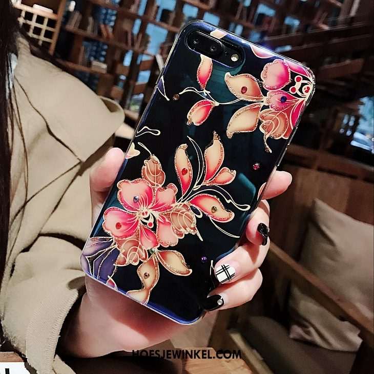 iPhone 7 Plus Hoesje Bescherming Met Strass Mobiele Telefoon, iPhone 7 Plus Hoesje Bloemen Blauw