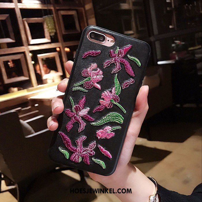 iPhone 7 Plus Hoesje Roze Borduurwerk Scheppend, iPhone 7 Plus Hoesje Rood Bloemen