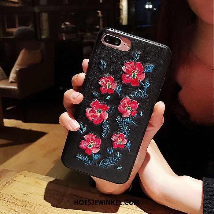 iPhone 7 Plus Hoesje Roze Borduurwerk Scheppend, iPhone 7 Plus Hoesje Rood Bloemen