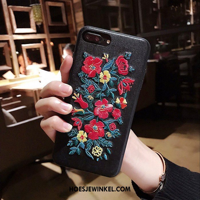 iPhone 7 Plus Hoesje Roze Borduurwerk Scheppend, iPhone 7 Plus Hoesje Rood Bloemen