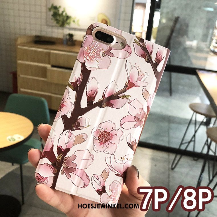 iPhone 7 Plus Hoesje Wit Folio Scheppend, iPhone 7 Plus Hoesje Bloemen Reliëf