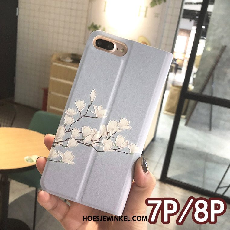 iPhone 7 Plus Hoesje Wit Folio Scheppend, iPhone 7 Plus Hoesje Bloemen Reliëf