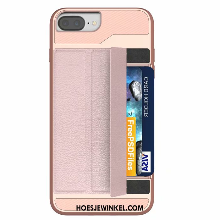 iPhone 8 Plus Hoesje Folio Kaart Tas Grijs, iPhone 8 Plus Hoesje Mobiele Telefoon Leren Etui