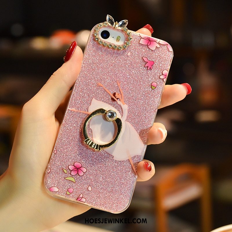 iPhone Se Hoesje Roze Mobiele Telefoon Spotprent, iPhone Se Hoesje Doorzichtig Met Strass