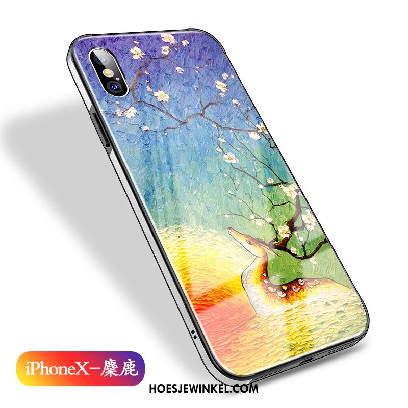 iPhone X Hoesje All Inclusive Blauw Glas, iPhone X Hoesje Olieverfschilderij Anti-fall