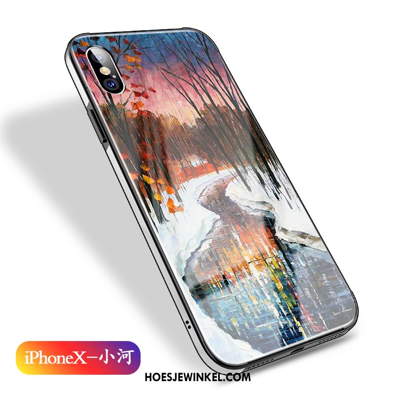 iPhone X Hoesje All Inclusive Blauw Glas, iPhone X Hoesje Olieverfschilderij Anti-fall