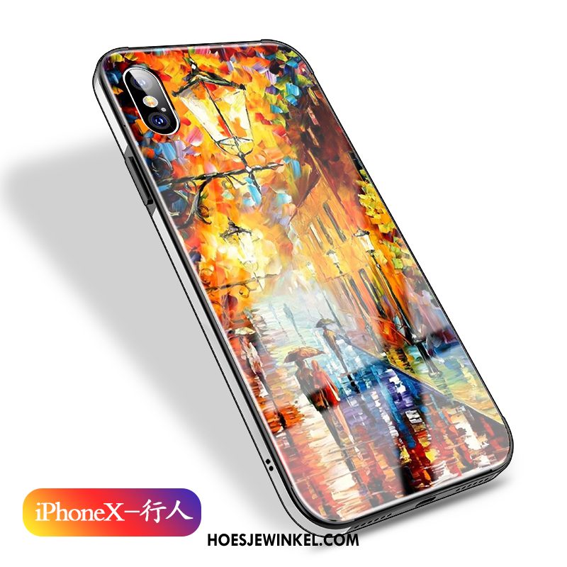 iPhone X Hoesje All Inclusive Blauw Glas, iPhone X Hoesje Olieverfschilderij Anti-fall