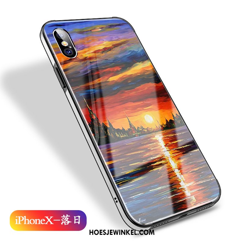 iPhone X Hoesje All Inclusive Blauw Glas, iPhone X Hoesje Olieverfschilderij Anti-fall