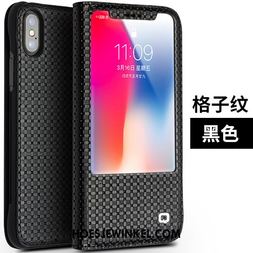 iPhone X Hoesje Echt Leer Anti-fall Classic, iPhone X Hoesje Leren Etui Kaart Braun