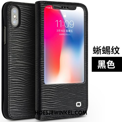 iPhone X Hoesje Echt Leer Anti-fall Classic, iPhone X Hoesje Leren Etui Kaart Braun