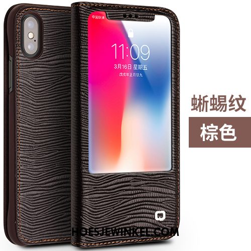 iPhone X Hoesje Echt Leer Anti-fall Classic, iPhone X Hoesje Leren Etui Kaart Braun