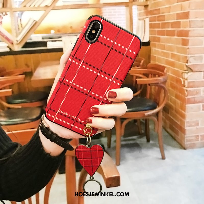 iPhone X Hoesje Geruit Rood Grijs, iPhone X Hoesje Anti-fall Opknoping Nek