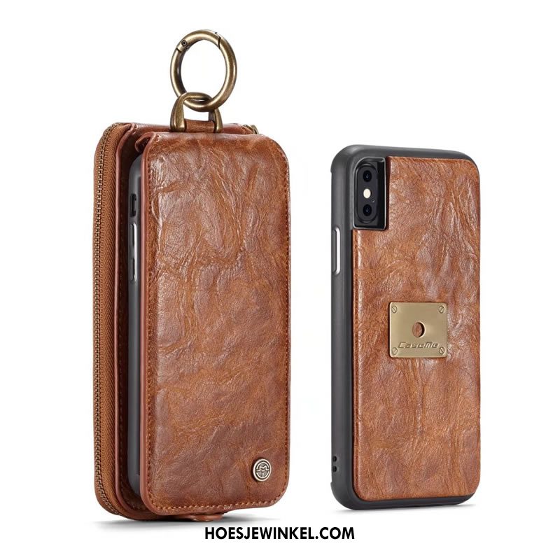 iPhone X Hoesje Portemonnee Rits Tas, iPhone X Hoesje Leren Etui Hoes