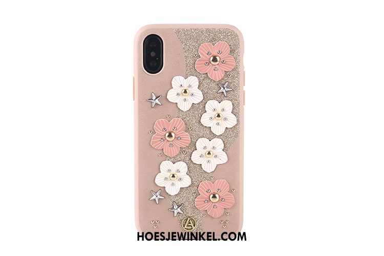 iPhone X Hoesje Roze Zwart Bloemen, iPhone X Hoesje Blauw Bescherming