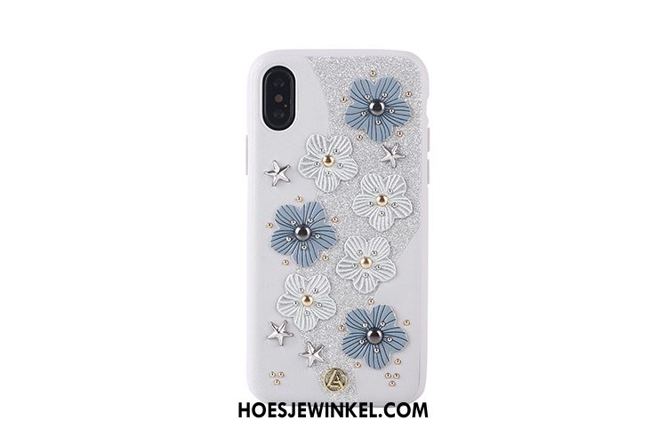 iPhone X Hoesje Roze Zwart Bloemen, iPhone X Hoesje Blauw Bescherming