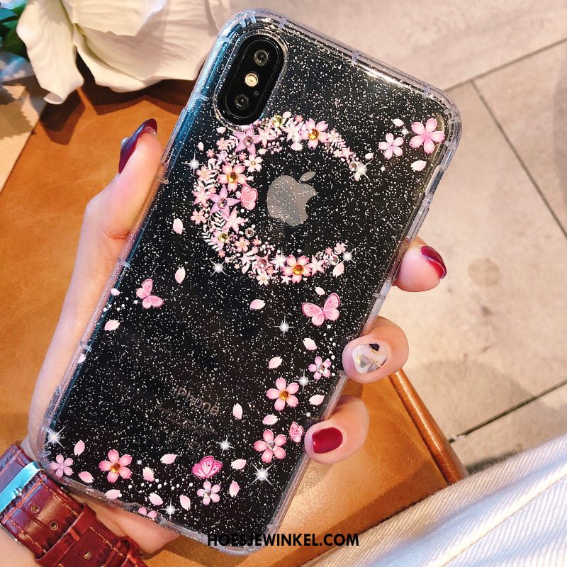 iPhone X Hoesje Siliconen Zacht Roze, iPhone X Hoesje Bloemen Nieuw