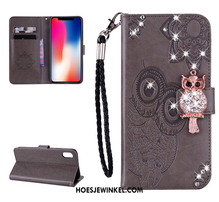 iPhone Xr Hoesje All Inclusive Anti-fall Kat, iPhone Xr Hoesje Leren Etui Met Strass