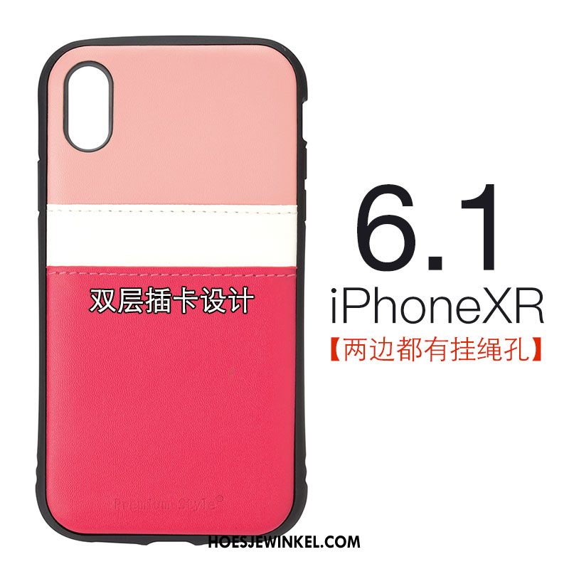 iPhone Xr Hoesje Leren Etui Gemengde Kleuren Mobiele Telefoon, iPhone Xr Hoesje Eenvoudige Rood
