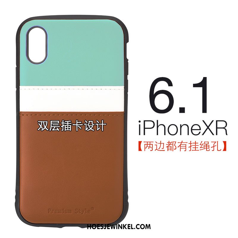 iPhone Xr Hoesje Leren Etui Gemengde Kleuren Mobiele Telefoon, iPhone Xr Hoesje Eenvoudige Rood