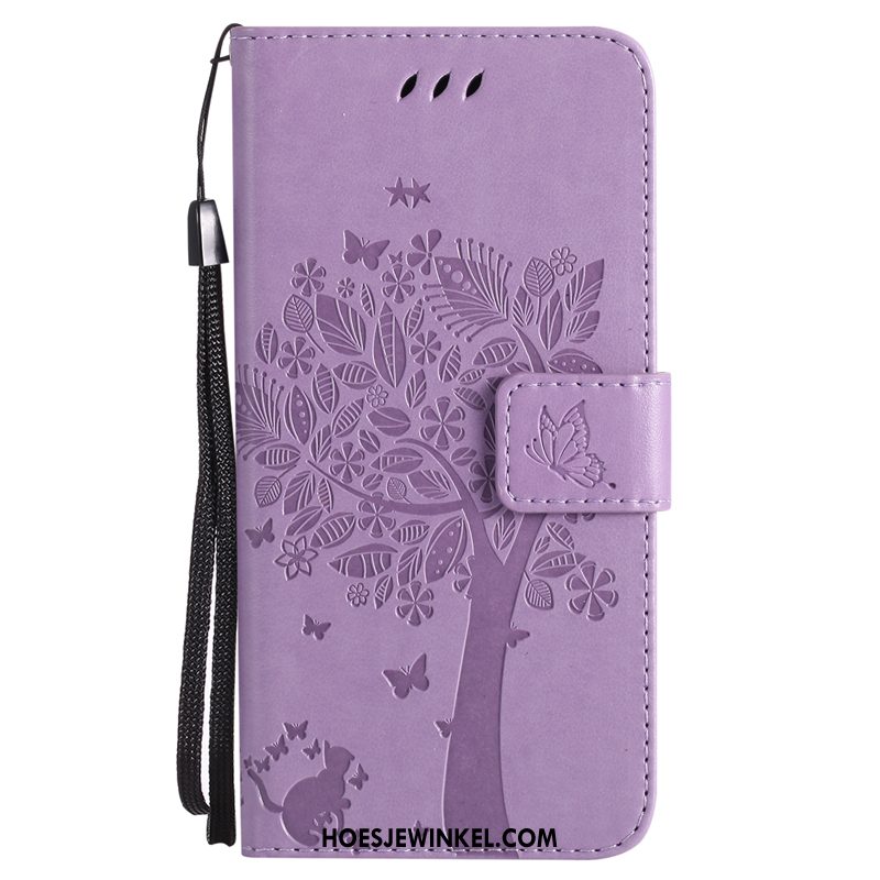 iPhone Xr Hoesje Mobiele Telefoon Purper Leren Etui, iPhone Xr Hoesje Boom Lucky