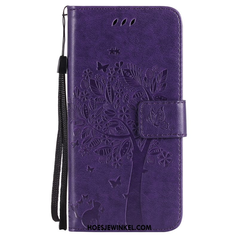 iPhone Xr Hoesje Mobiele Telefoon Purper Leren Etui, iPhone Xr Hoesje Boom Lucky