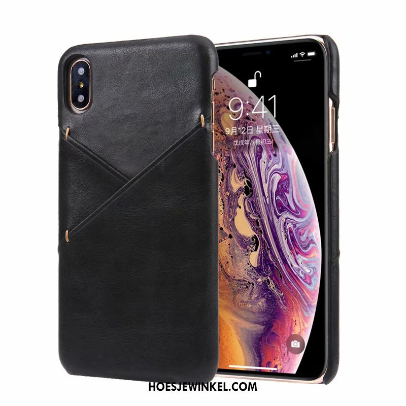 iPhone Xs Hoesje Anti-fall Bruin Bedrijf, iPhone Xs Hoesje Elegante Kaart Kamelfarbe