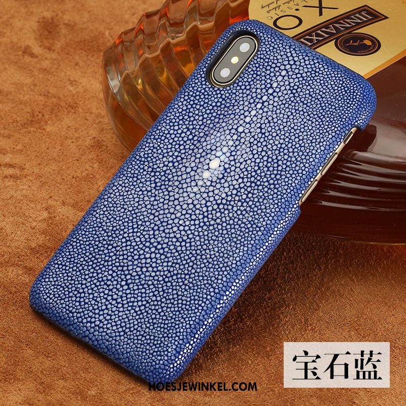 iPhone Xs Hoesje Anti-fall Het Uitstralen Leren Etui, iPhone Xs Hoesje Parel Blauw