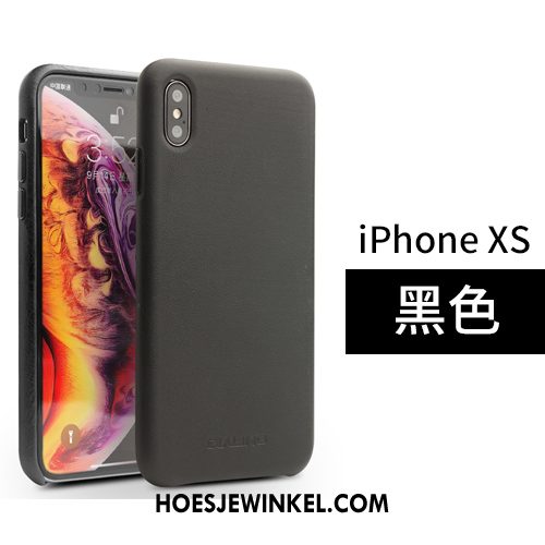 iPhone Xs Hoesje Bedrijf Bruin Achterklep, iPhone Xs Hoesje Eenvoudige Echt Leer