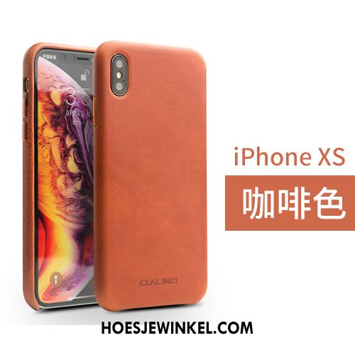 iPhone Xs Hoesje Bedrijf Bruin Achterklep, iPhone Xs Hoesje Eenvoudige Echt Leer