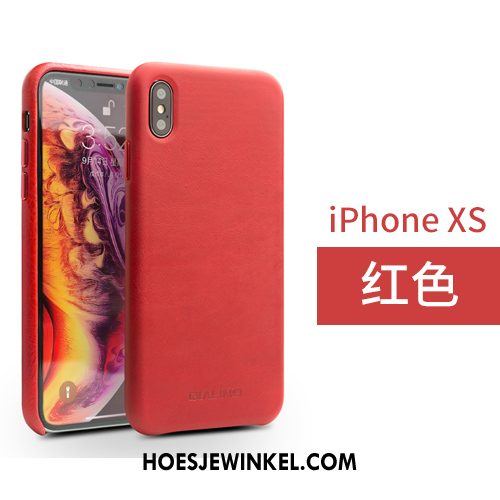 iPhone Xs Hoesje Bedrijf Bruin Achterklep, iPhone Xs Hoesje Eenvoudige Echt Leer