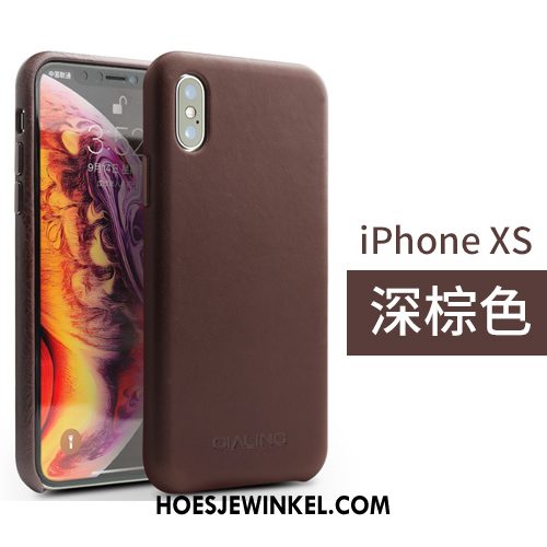 iPhone Xs Hoesje Bedrijf Bruin Achterklep, iPhone Xs Hoesje Eenvoudige Echt Leer