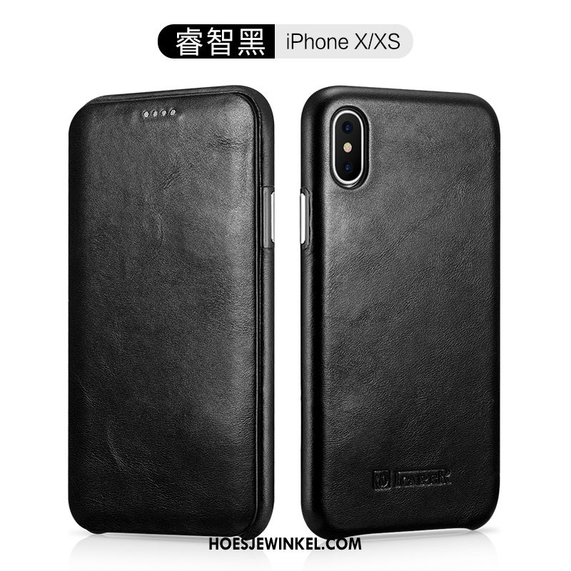 iPhone Xs Hoesje Folio Bescherming Hoes, iPhone Xs Hoesje Anti-fall Leren Etui Braun