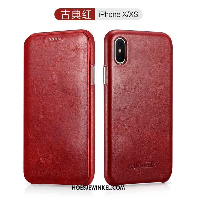 iPhone Xs Hoesje Folio Bescherming Hoes, iPhone Xs Hoesje Anti-fall Leren Etui Braun