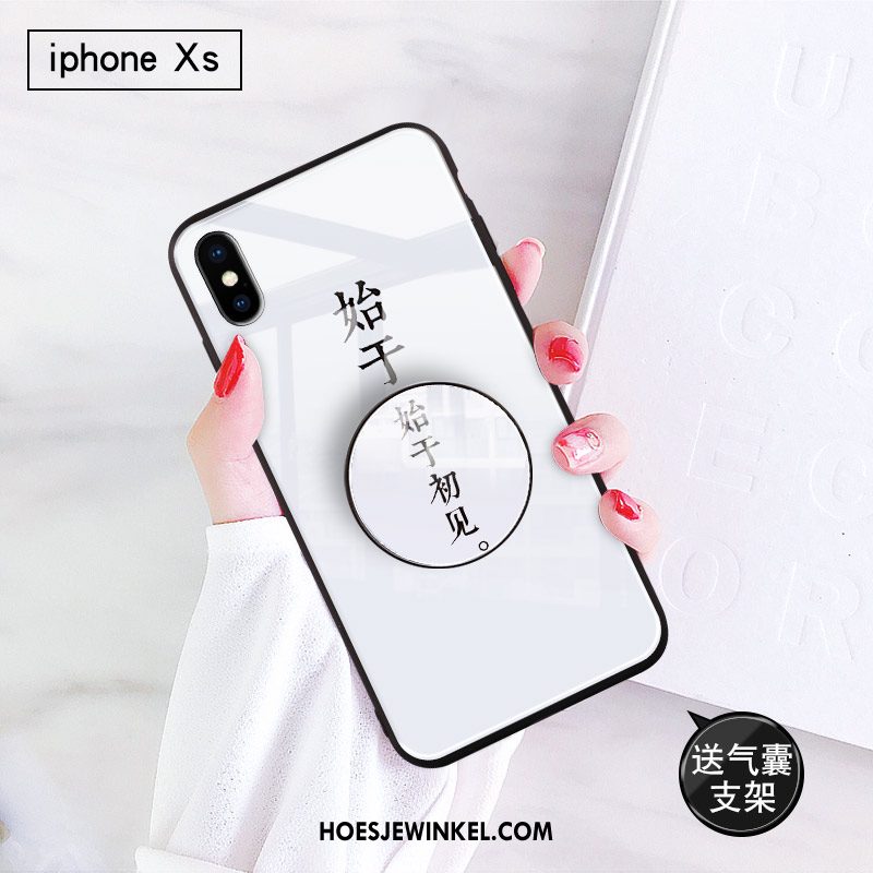 iPhone Xs Hoesje Glas Hoes Geschilderd, iPhone Xs Hoesje Pailletten Zwart