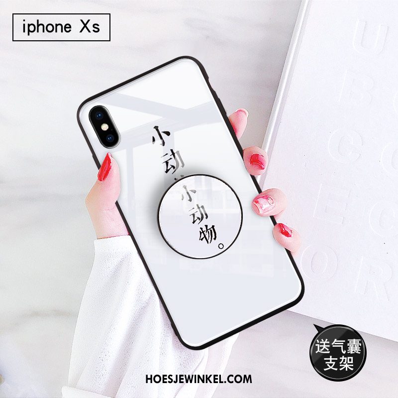 iPhone Xs Hoesje Glas Hoes Geschilderd, iPhone Xs Hoesje Pailletten Zwart