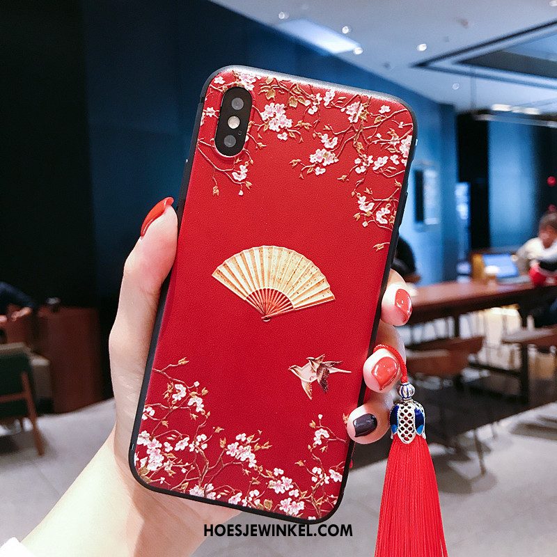 iPhone Xs Hoesje Hanger Rood Mobiele Telefoon, iPhone Xs Hoesje Anti-fall Kwasten