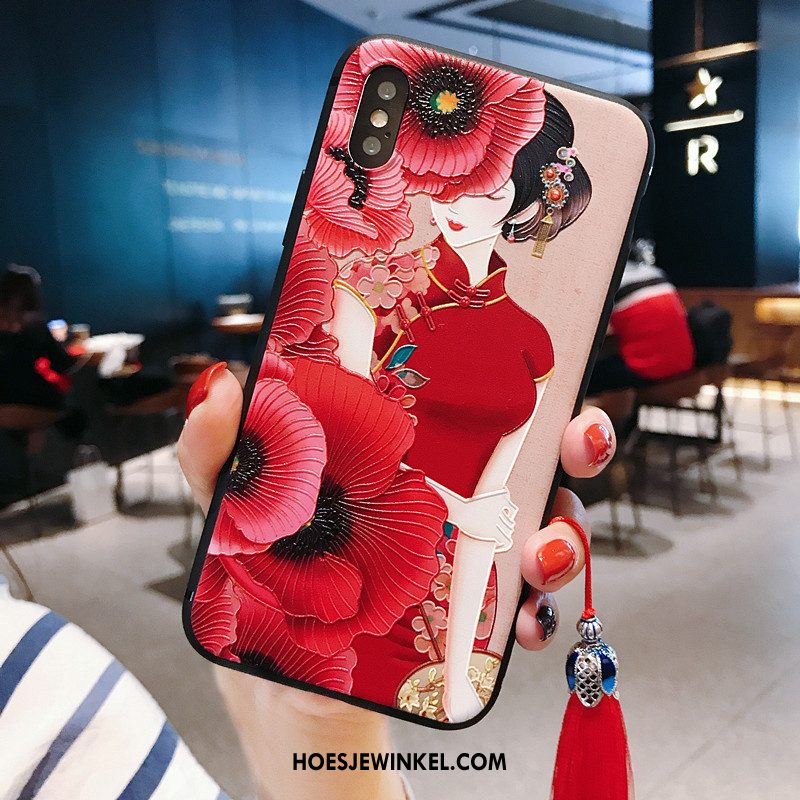 iPhone Xs Hoesje Hanger Rood Mobiele Telefoon, iPhone Xs Hoesje Anti-fall Kwasten