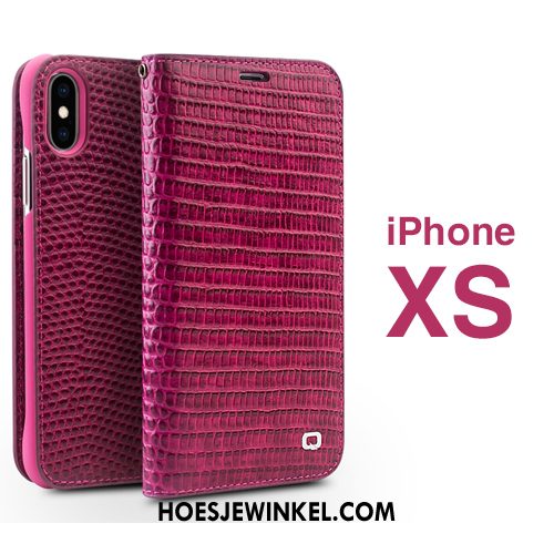 iPhone Xs Hoesje Kaart Mode Echt Leer, iPhone Xs Hoesje Folio Hoes