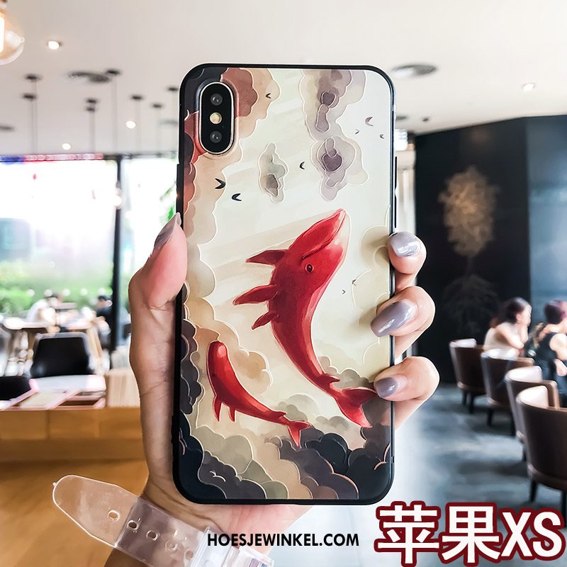 iPhone Xs Hoesje Nieuw Reliëf Anti-fall, iPhone Xs Hoesje Rood Hanger