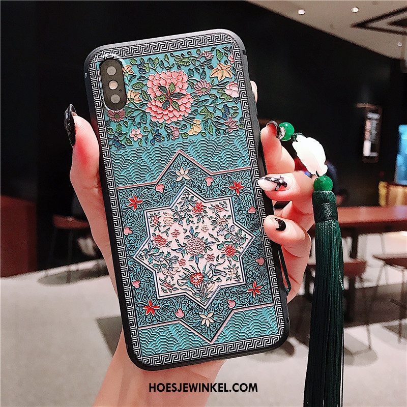 iPhone Xs Hoesje Rood Chinese Stijl Kunst, iPhone Xs Hoesje Net Red Mobiele Telefoon