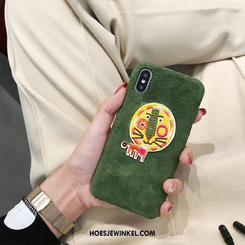 iPhone Xs Hoesje Zacht Hoes Mobiele Telefoon, iPhone Xs Hoesje Groen Borduurwerk