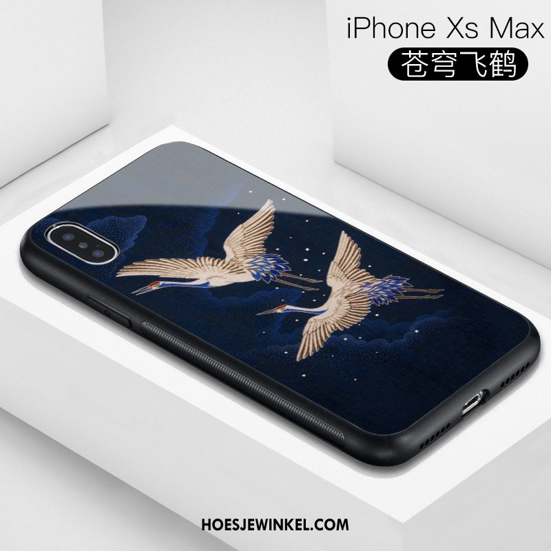 iPhone Xs Max Hoesje Glas Blauw Trendy Merk, iPhone Xs Max Hoesje Chinese Stijl All Inclusive