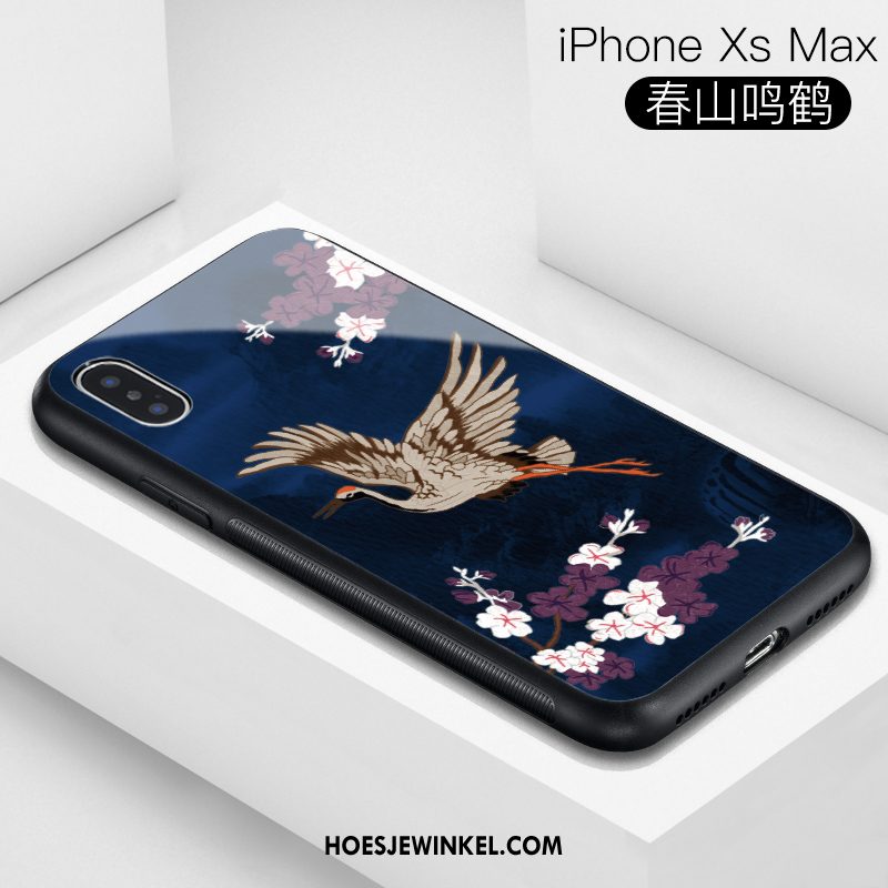 iPhone Xs Max Hoesje Glas Blauw Trendy Merk, iPhone Xs Max Hoesje Chinese Stijl All Inclusive