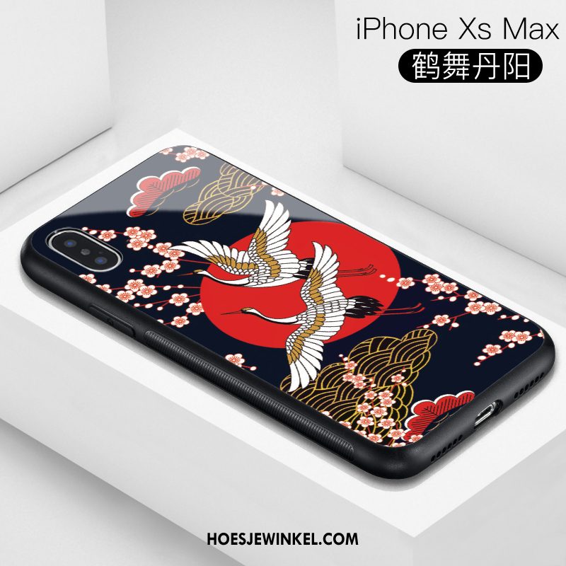 iPhone Xs Max Hoesje Glas Blauw Trendy Merk, iPhone Xs Max Hoesje Chinese Stijl All Inclusive