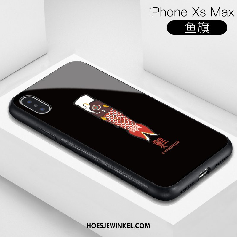 iPhone Xs Max Hoesje Glas Blauw Trendy Merk, iPhone Xs Max Hoesje Chinese Stijl All Inclusive