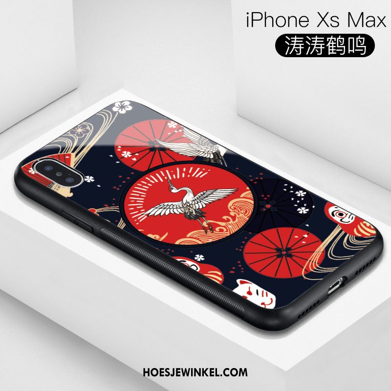 iPhone Xs Max Hoesje Glas Blauw Trendy Merk, iPhone Xs Max Hoesje Chinese Stijl All Inclusive