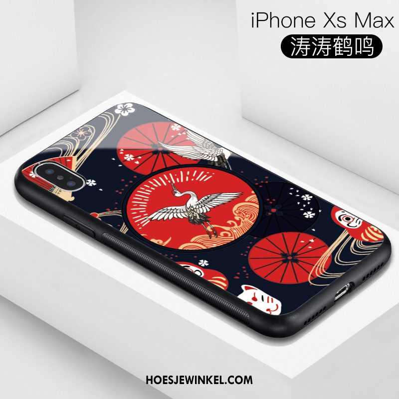 iPhone Xs Max Hoesje Glas Blauw Trendy Merk, iPhone Xs Max Hoesje Chinese Stijl All Inclusive