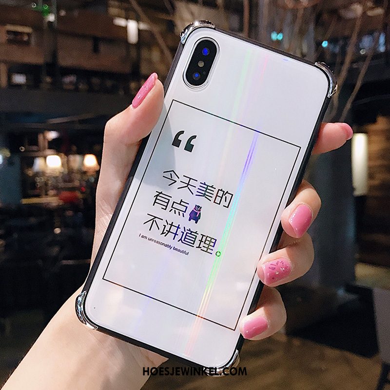 iPhone Xs Max Hoesje Glas Net Red Wit, iPhone Xs Max Hoesje Mobiele Telefoon Anti-fall